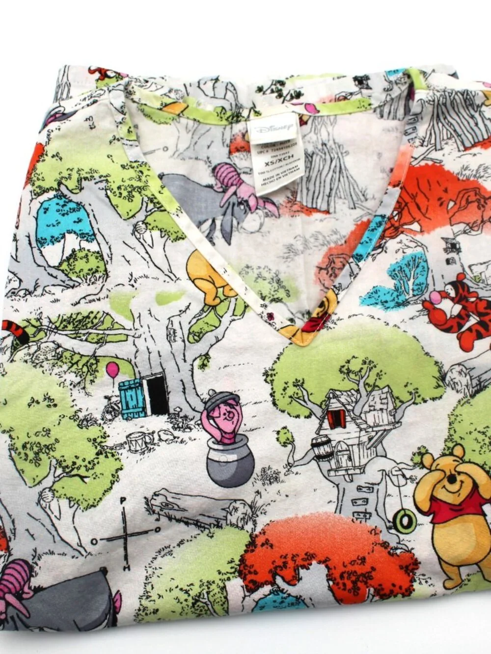 Disney Women's Winnie the Pooh & Friends Tree House Cotton V-Neck Scrub Size XS
